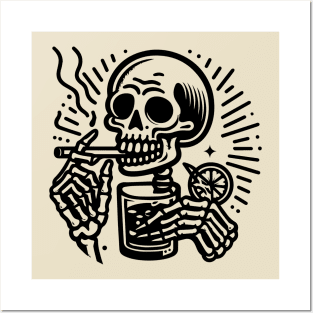 Skeleton smoking and drinking Posters and Art